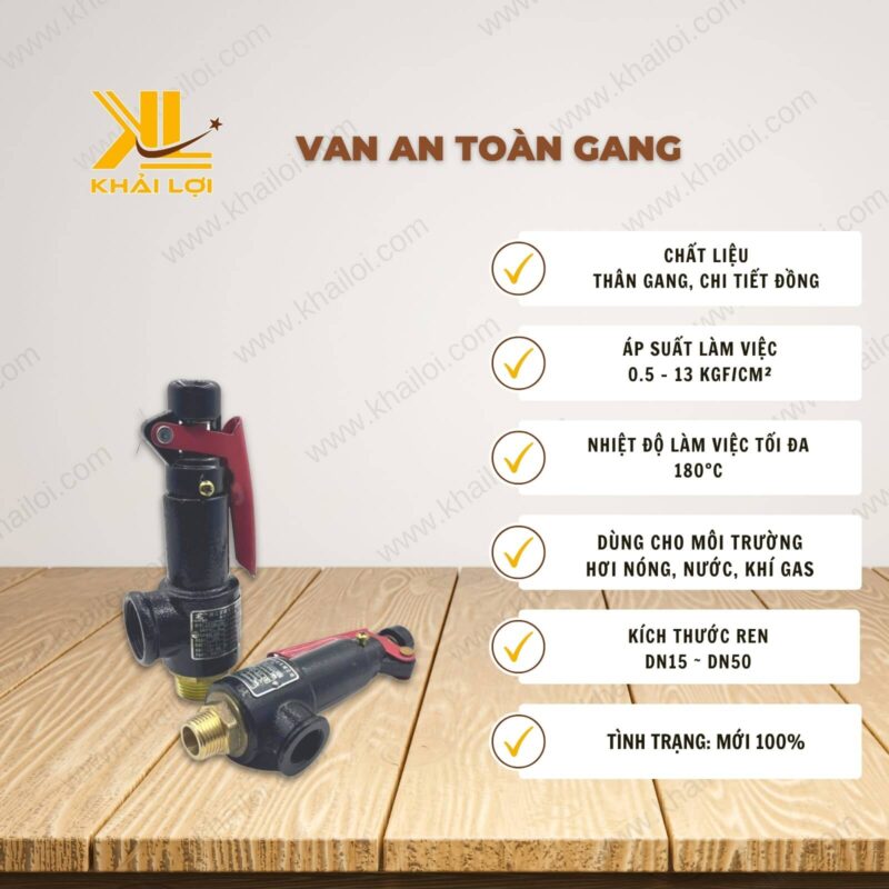 Thông số kỹ thuật Van an toàn gang của vật tư công nghiệp Khải Lợi.