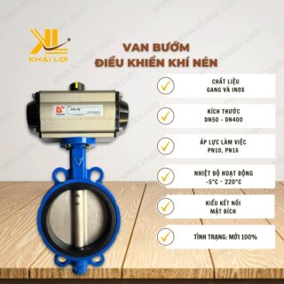 Thông số kỹ thuật van bướm điều khiển khí nén Hàn Quốc của Vật tư công nghiệp Khải Lợi.