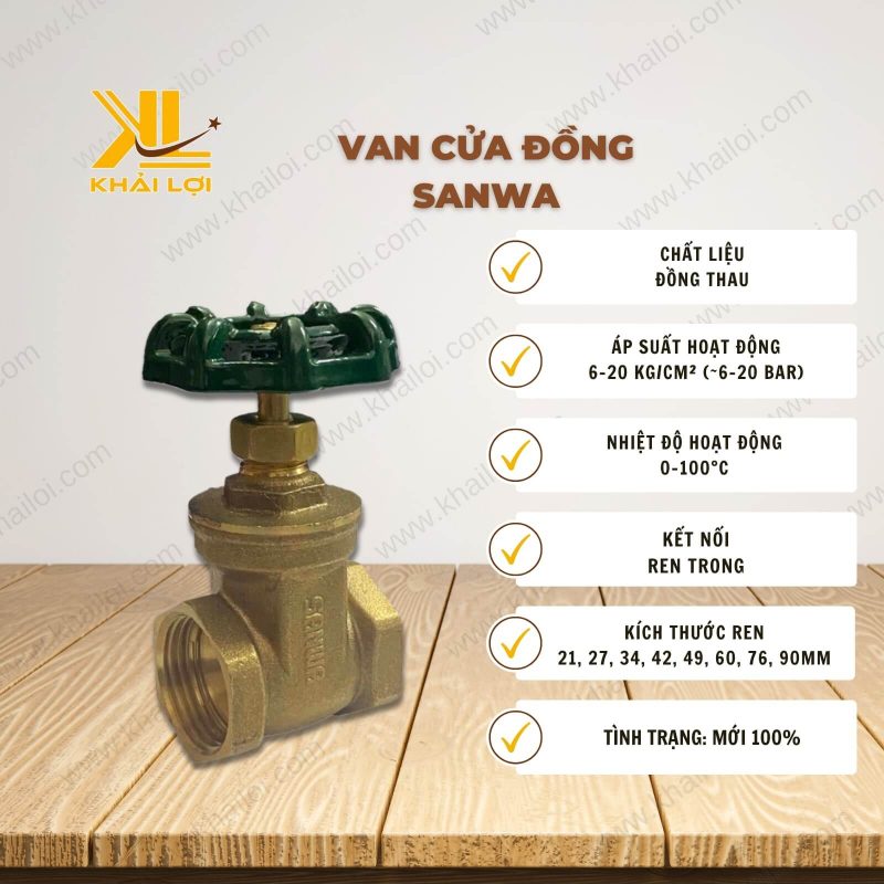 Thông số kỹ thuật Van Cửa Đồng của Vật Tư Công Nghiệp Khải Lợi.