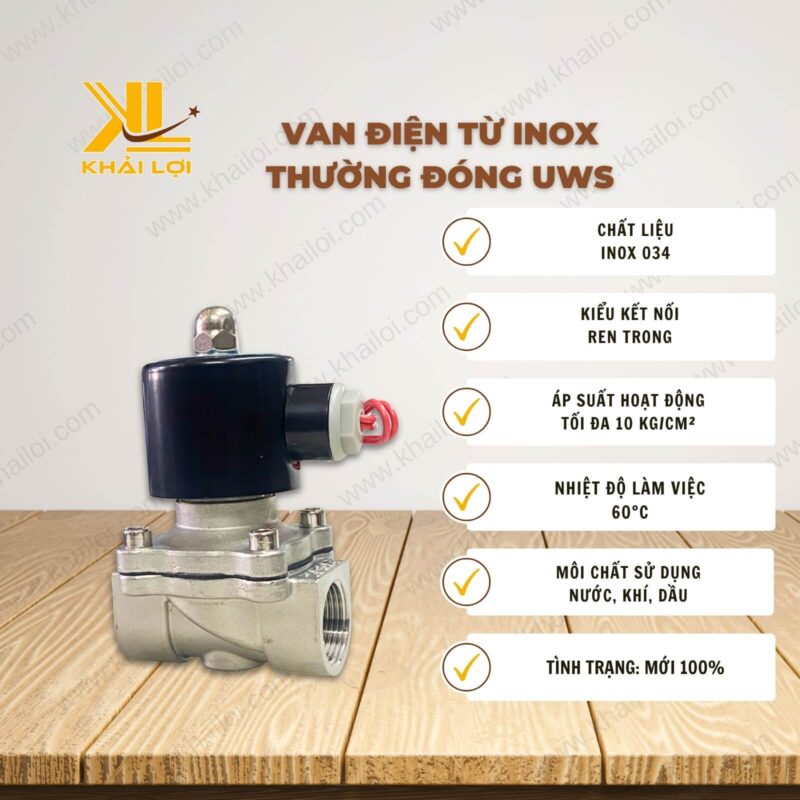 Thông số kỹ thuật Van điện từ inox UWS của vật tư công nghiệp Khải Lợi