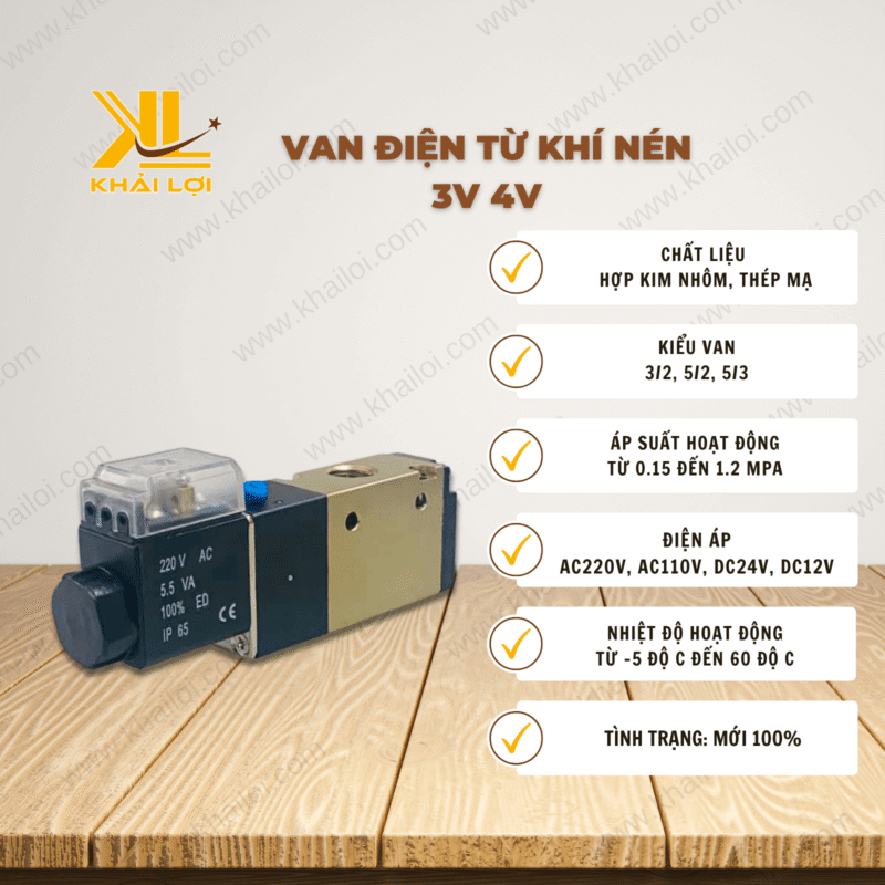 Thông số kỹ thuật Van Điện Từ Khí Nén 3V 4V của Vật Tư Công Nghiệp Khải Lợi.