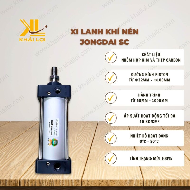 Thông số kỹ thuật xi lanh khí nén JONGDAI SC của Vật tư công nghiệp Khải Lợi.