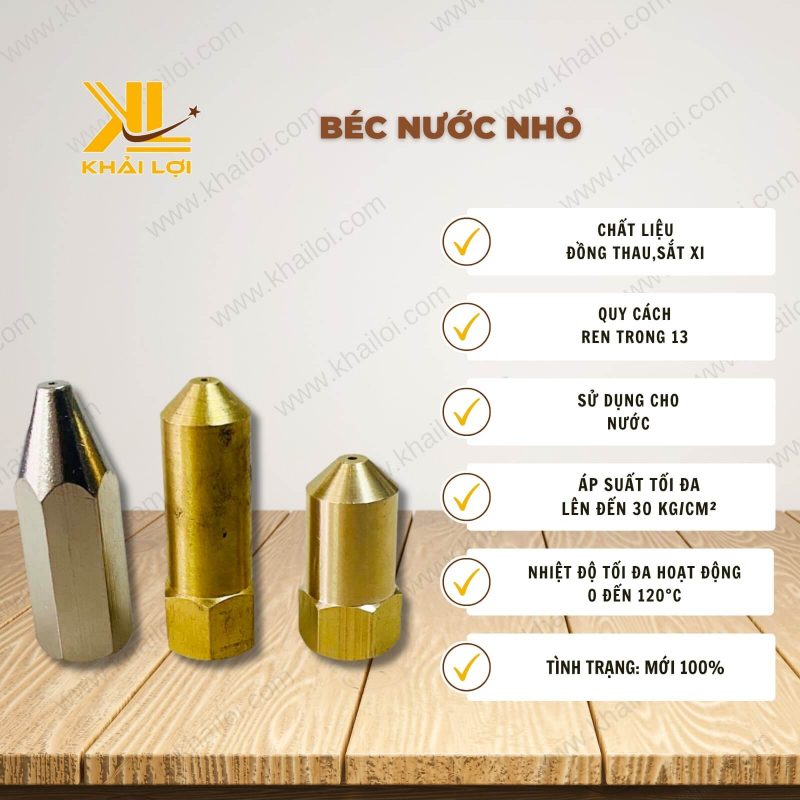 Thông số kỹ thuật béc nước nhỏ của Vật tư công nghiệp Khải Lợi.