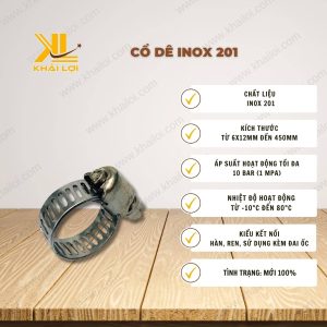 Thông số kỹ thuật Cổ Dê INOX 201 của Vật Tư Công Nghiệp Khải Lợi.