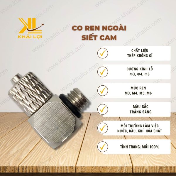 Thông số kỹ thuật Co Ren Ngoài Siết Cam của Vật Tư Công Nghiệp Khải Lợi.