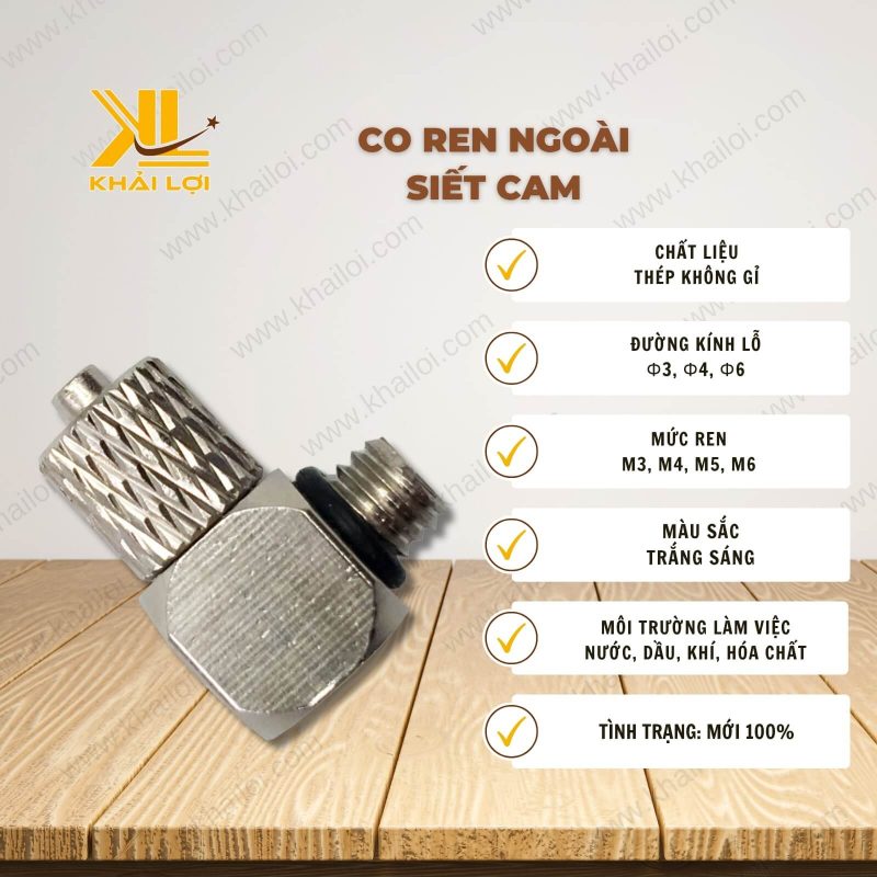 Thông số kỹ thuật Co Ren Ngoài Siết Cam của Vật Tư Công Nghiệp Khải Lợi.