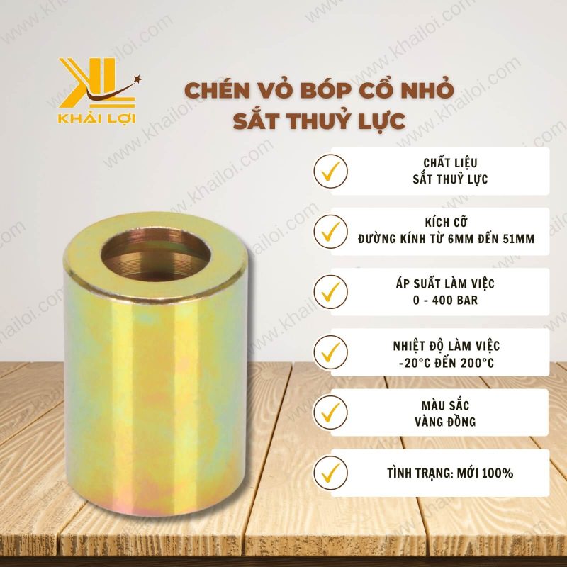 Thông số kỹ thuật Chén Vỏ Bóp Cổ Nhỏ Sắt Thủy Lực của Vật Tư Công Nghiệp Khải Lợi.