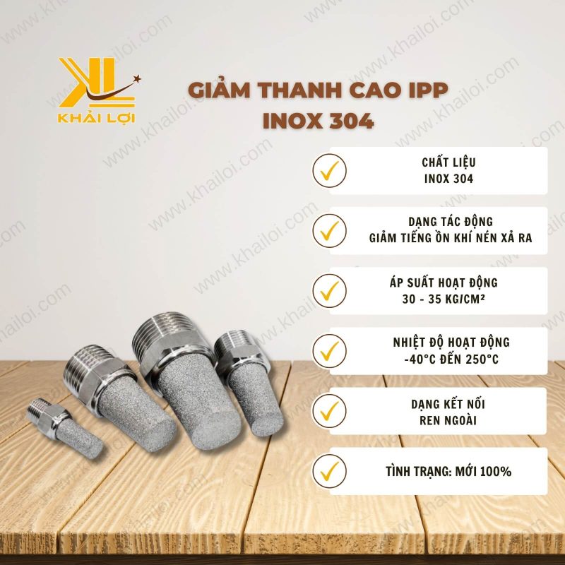 Thông số kỹ thuật Giảm Thanh Cao Inox IPP của Vật Tư Công Nghiệp Khải Lợi.