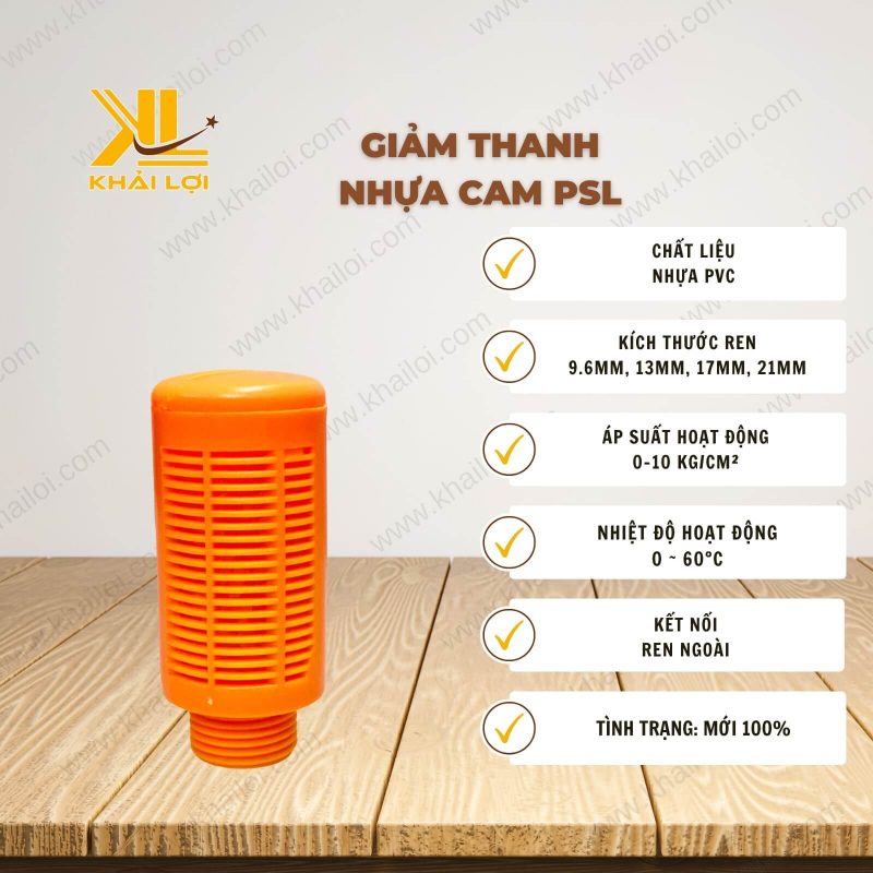 Thông số kỹ thuật Giảm Thanh Khí Nén Nhựa của Vật Tư Công Nghiệp Khải Lợi.