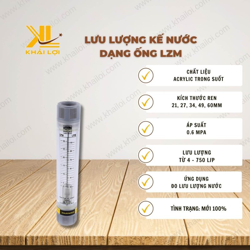 Thông số kỹ thuật Lưu Lượng Kế Nước Dạng Ống LZM của Vật Tư Công Nghiệp Khải Lợi.