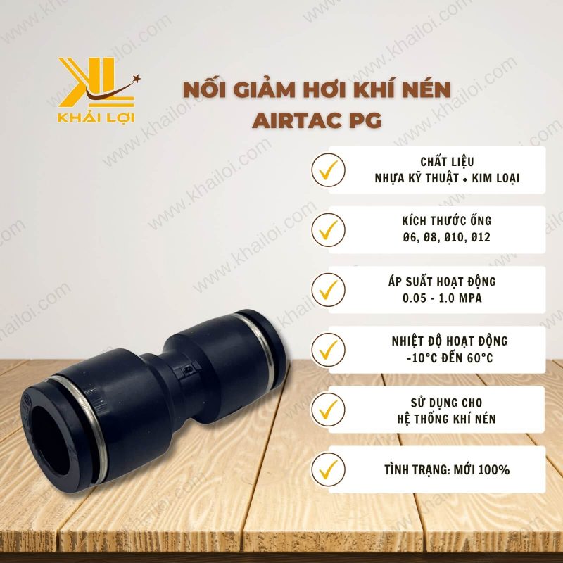 Thông số kỹ thuật Nối Giảm Hơi Khí Nén AIRTAC PG của Vật Tư Công Nghiệp Khải Lợi.