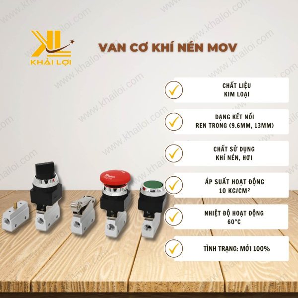 Thông số kỹ thuật Van Cơ Khí Nén MOV của Vật Tư Công Nghiệp Khải Lợi.