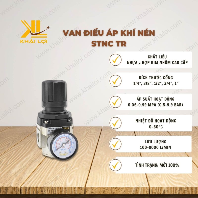 Thông số kỹ thuật Van Điều Áp Khí Nén STNC TR của Vật Tư Công Nghiệp Khải Lợi.