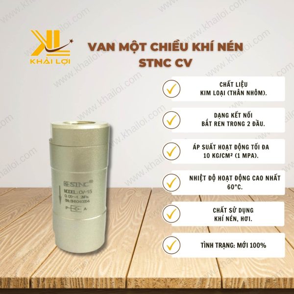 Thông số kỹ thuật Van Một Chiều Khí Nén STNC CV của Vật Tư Công Nghiệp Khải Lợi.
