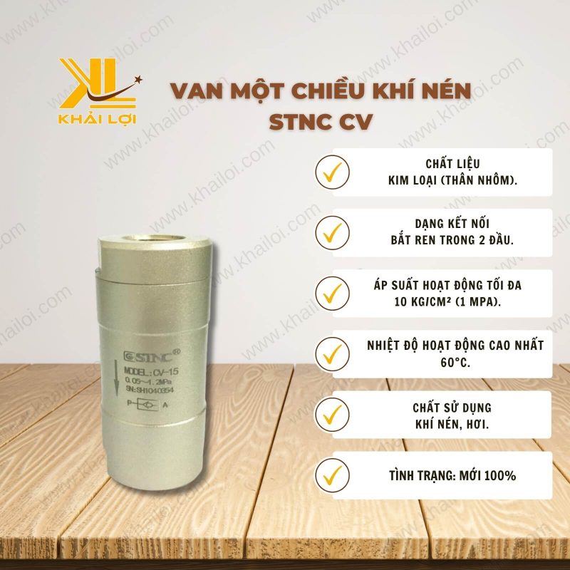 Thông số kỹ thuật Van Một Chiều Khí Nén STNC CV của Vật Tư Công Nghiệp Khải Lợi.