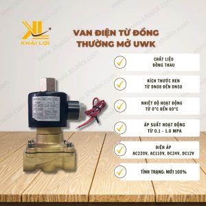 Thông số kỹ thuật Van Điện Từ Đồng Thường Mở UWK của Vật Tư Công Nghiệp Khải Lợi.