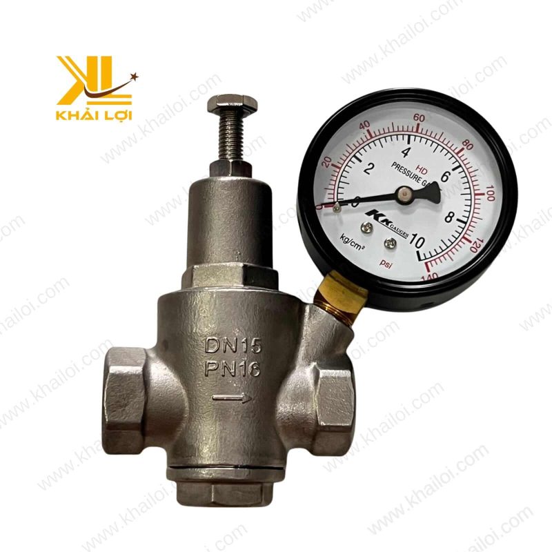 Van giảm áp nước inox DN40, điều chỉnh áp suất tốt.
