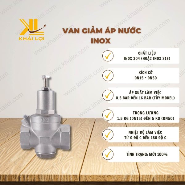 Thông số kỹ thuật van giảm áp nước inox từ inox 304.