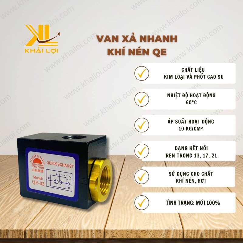 Thông số kỹ thuật Van Xả Nhanh Khí Nén QE của Vật Tư Công Nghiệp Khải Lợi.