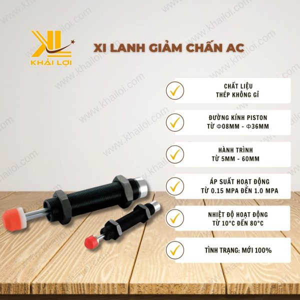Thông số kỹ thuật xi lanh giảm chấn AC của Vật tư công nghiệp Khải Lợi.