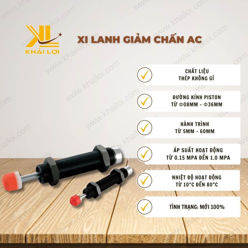 Thông số kỹ thuật xi lanh giảm chấn AC của Vật tư công nghiệp Khải Lợi.