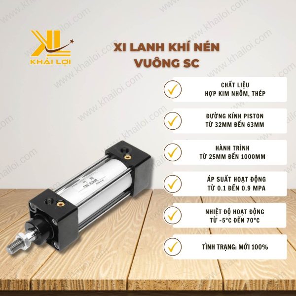 Thông số kỹ thuật Xi Lanh Khí Nén Vuông SC của Vật Tư Công Nghiệp Khải Lợi.