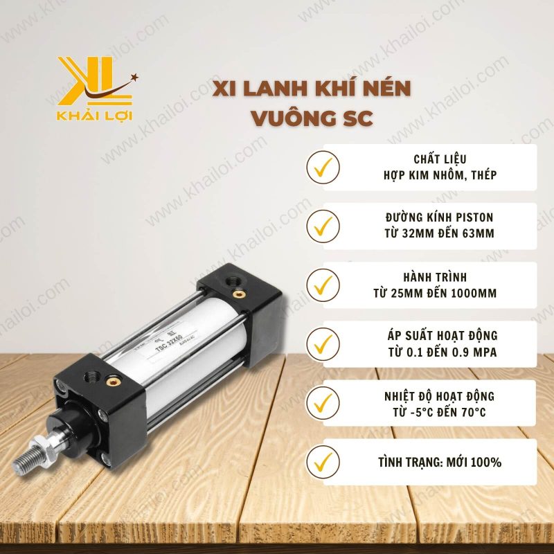 Thông số kỹ thuật Xi Lanh Khí Nén Vuông SC của Vật Tư Công Nghiệp Khải Lợi.