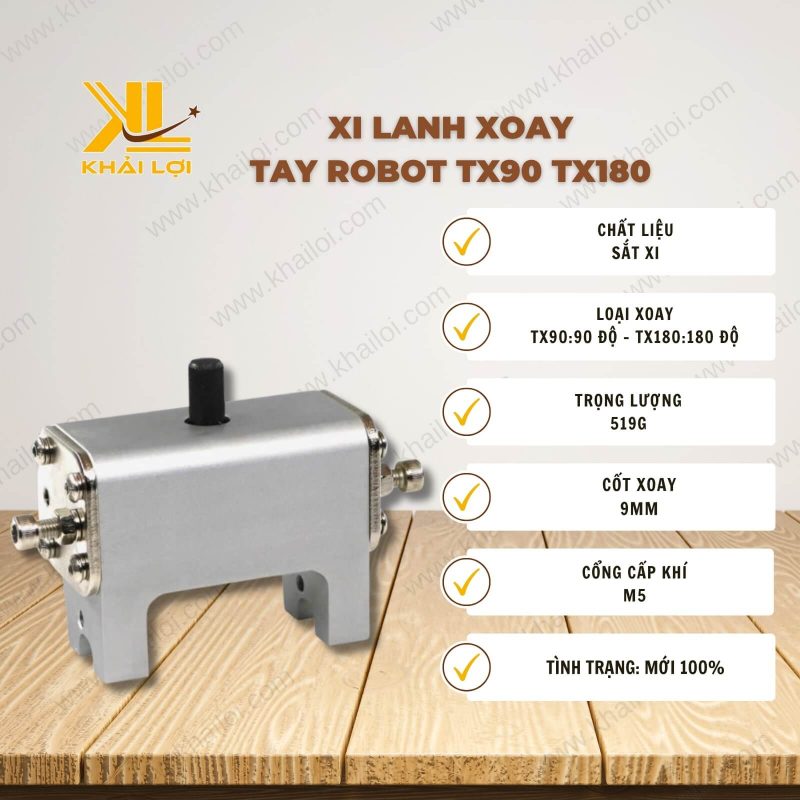 Thông số kỹ thuật Xi Lanh Xoay Tay Robot TX90 TX180 của Vật tư công nghiệp Khải Lợi.