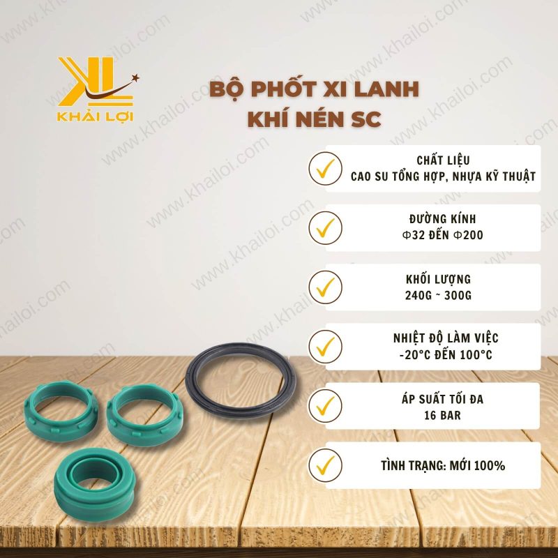 Thông số kỹ thuật: Bộ Phốt Xi Lanh Khí Nén SC của Vật Tư Công Nghiệp Khải Lợi.