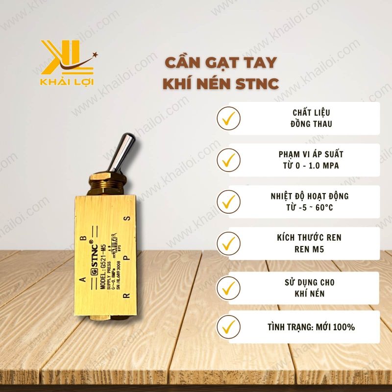 Thông số kỹ thuật: Cần gạt tay khí nén STNC của Vật Tư Công Nghiệp Khải Lợi.