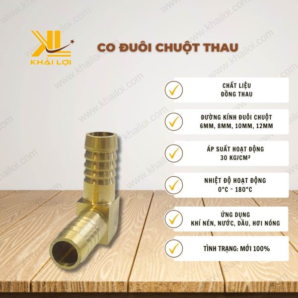Thông số kỹ thuật: Co Đuôi Chuột Thau của Vật Tư Công Nghiệp Khải Lợi.