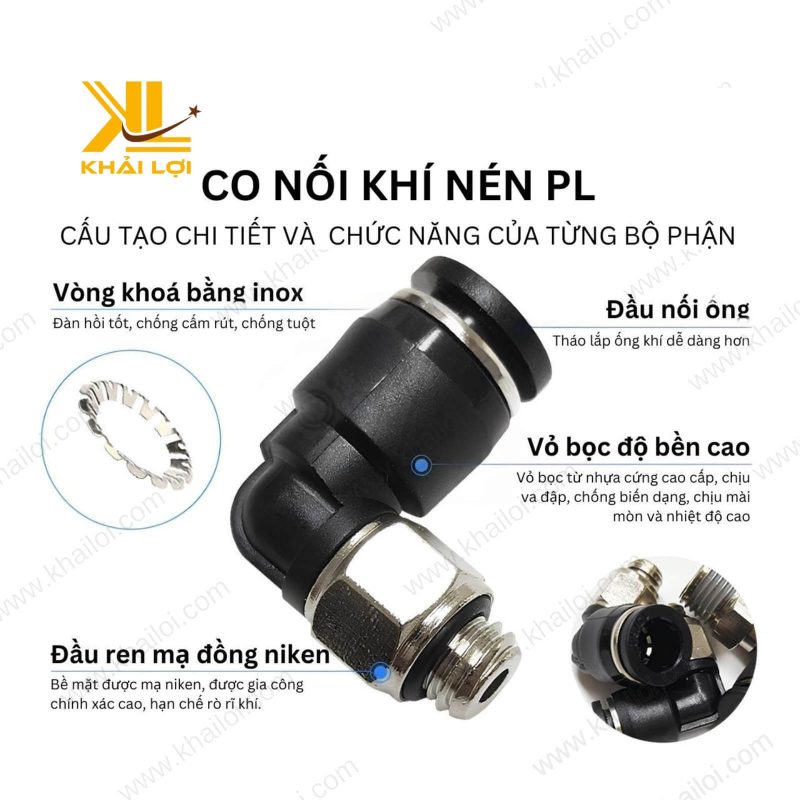 Co nối hơi khí nén JPL chất liệu đồng mạ.