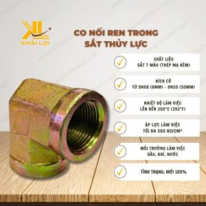 Thông số kỹ thuật: Co nối ren trong sắt thủy lực của Vật Tư Công Nghiệp Khải Lợi.