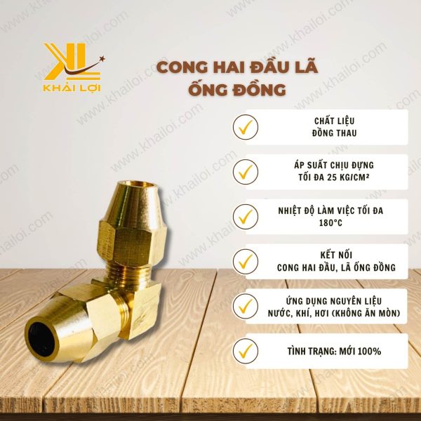 Thông số kỹ thuật cong hai đầu lã ống đồng của Vật tư công nghiệp Khải Lợi.