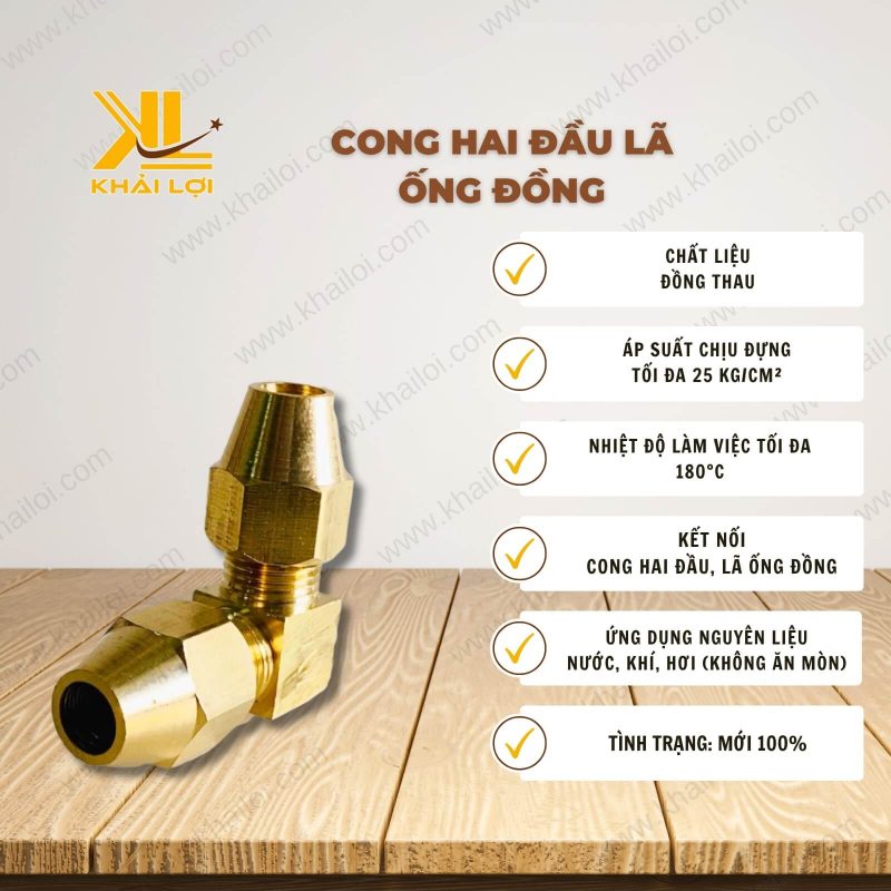Thông số kỹ thuật cong hai đầu lã ống đồng của Vật tư công nghiệp Khải Lợi.