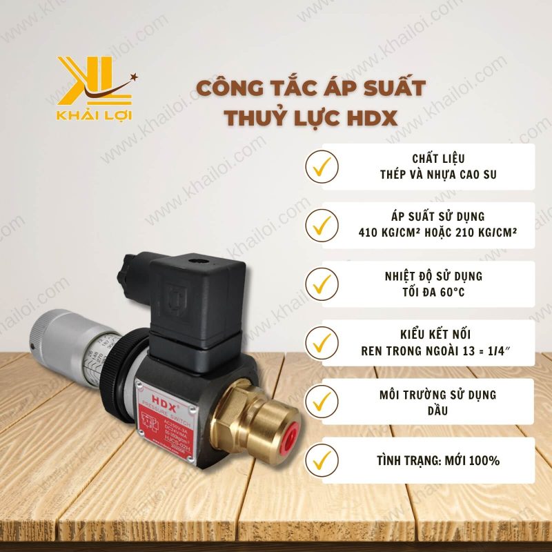 Thông số kỹ thuật: Công Tắc Áp Suất Thuỷ Lực HDX của Vật Tư Công Nghiệp Khải Lợi.