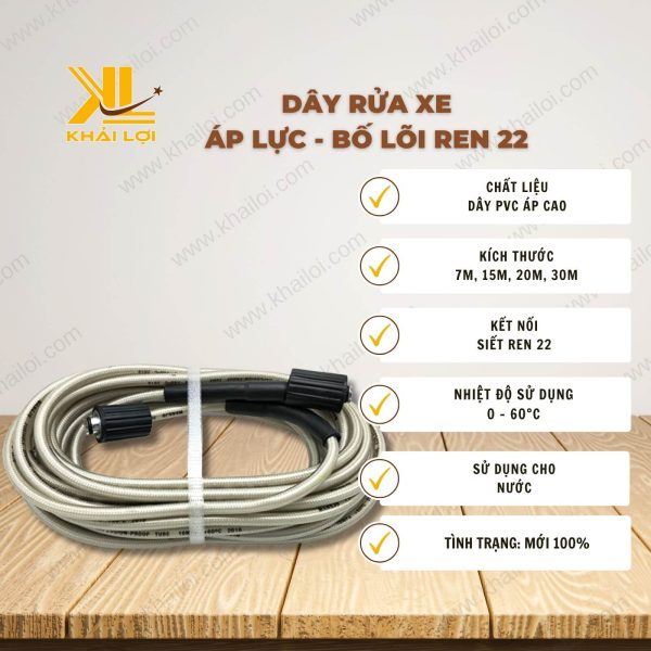 Thông số kỹ thuật: Dây Rửa Xe của Vật Tư Công Nghiệp Khải Lợi.