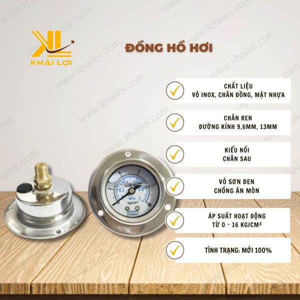 Thông số kỹ thuật: Đồng hồ hơi của Vật Tư Công Nghiệp Khải Lợi.