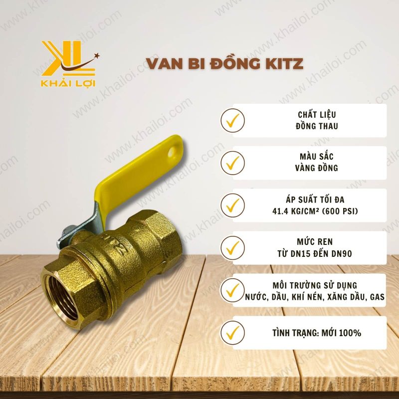 Thông số kỹ thuật: Van Bi Đồng KITZ của Vật Tư Công Nghiệp Khải Lợi.