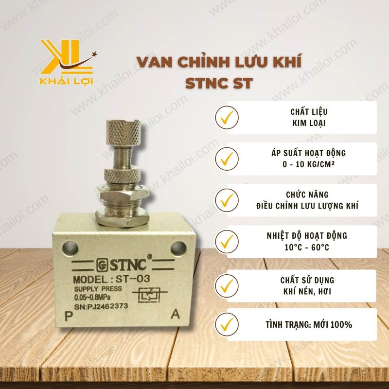 Thông số kỹ thuật: Van tiết lưu khí nén STNC ST của Vật Tư Công Nghiệp Khải Lợi.