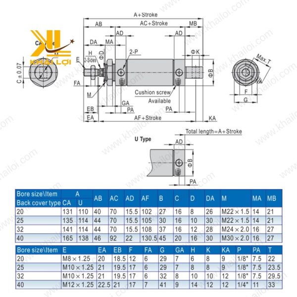 Xi Lanh Khí Nén Tròn MAL khả năng chống ăn mòn.