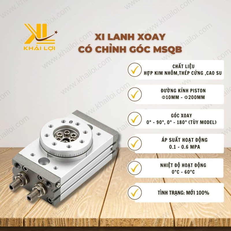 Thông số kỹ thuật Xi Lanh Xoay Có Chỉnh Góc MSQB của Vật Tư Công Nghiệp Khải Lợi.