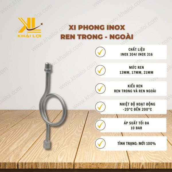 Thông số kỹ thuật: Xi Phong INOX Ren Trong Ngoài của Vật Tư Công Nghiệp Khải Lợi.