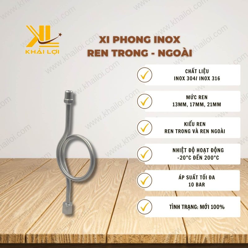 Thông số kỹ thuật: Xi Phong INOX Ren Trong Ngoài của Vật Tư Công Nghiệp Khải Lợi.
