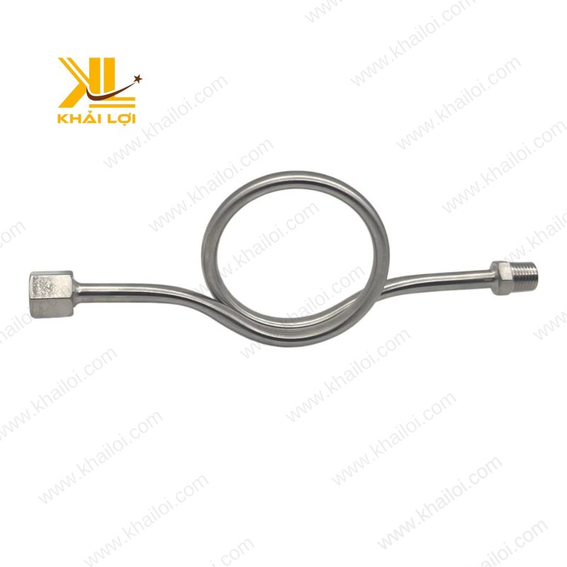 Hình ảnh xi phong INOX ren trong ngoài với thiết kế xoắn ốc.