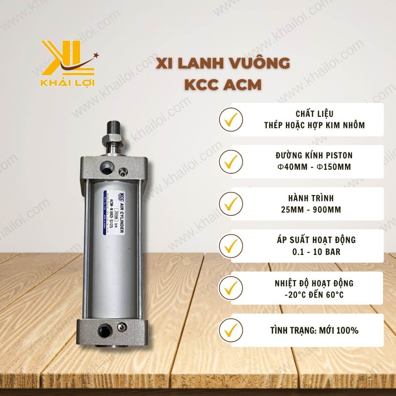 Thông số kỹ thuật: Xi lanh Vuông KCC ACM của Vật Tư Công Nghiệp Khải Lợi.