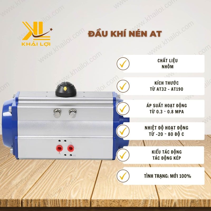 Thông số kỹ thuật của đầu khí nén AT của vật tư công nghiệp Khải Lợi.