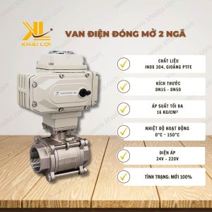 Thông số kỹ thuật 'Van điện đóng mở 2 ngã' của Vật tư công nghiệp Khải Lợi.