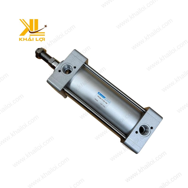 Xi lanh MINDMAN MCQA thực hiện thao tác đẩy sản phẩm trên băng chuyền.