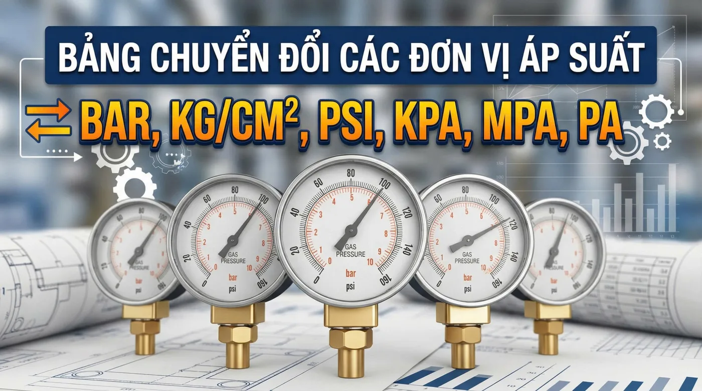 Bảng chuyển đổi các đơn vị áp suất bar, Kgcm2, Psi, Kpa, Mpa, Pa